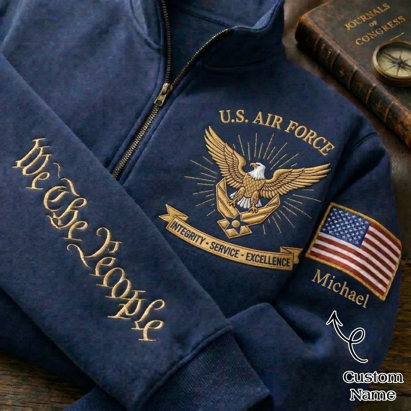 Sudadera con cremallera de un cuarto bordada del 250º Aniversario del Día de la Independencia de la Fuerza Aérea de EE. UU.