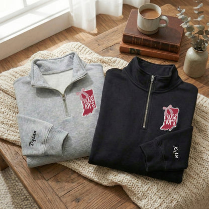 Embroidered Hoosiers Champs Sweatshirt: Rose & Peach Bowl 25/26 Couple Quarter-Zip Sweatshirt