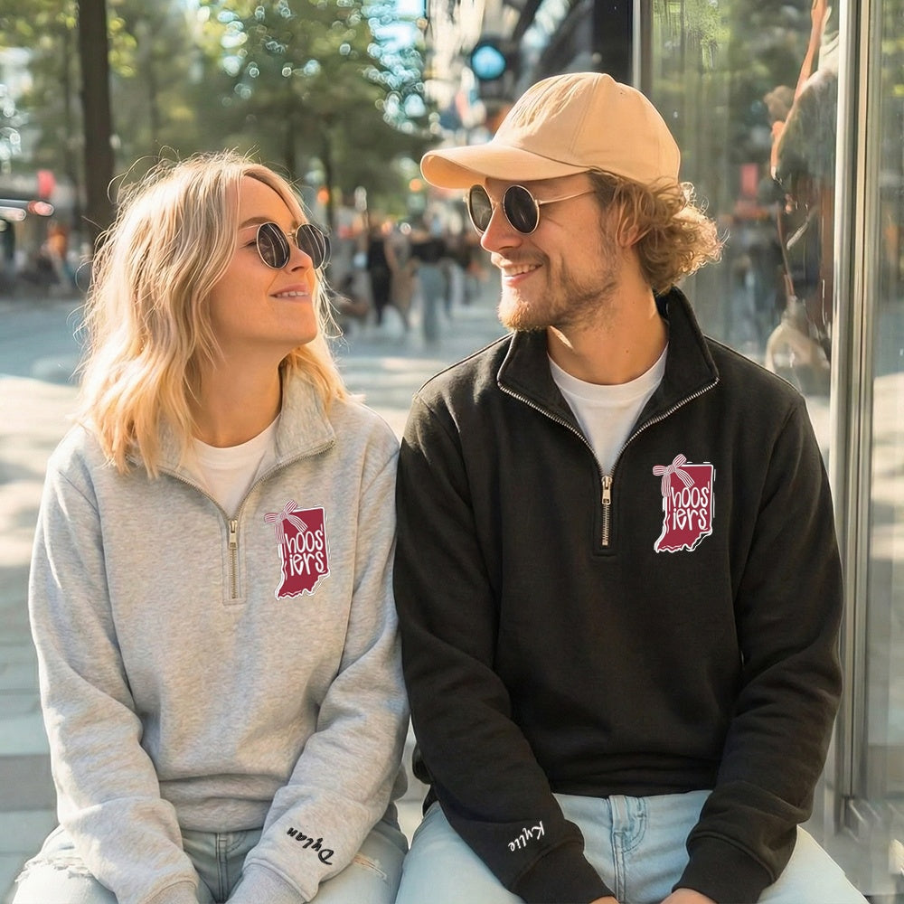 Embroidered Hoosiers Champs Sweatshirt: Rose & Peach Bowl 25/26 Couple Quarter-Zip Sweatshirt