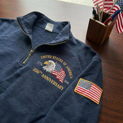 Sudadera con Cremallera hasta el Pecho y Bordado del 250 Aniversario de EE. UU.