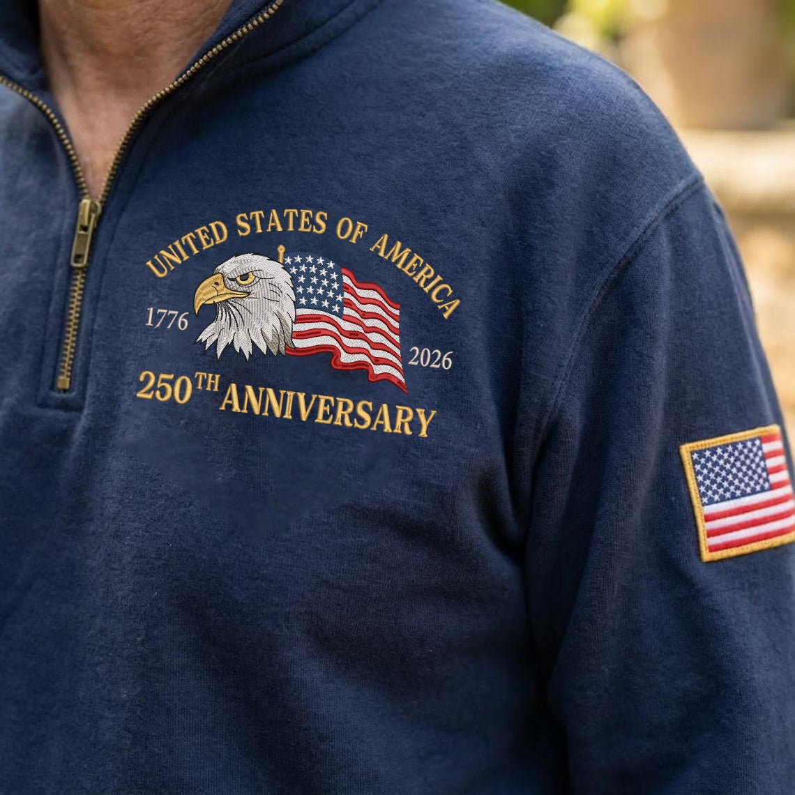 Sudadera con Cremallera hasta el Pecho y Bordado del 250 Aniversario de EE. UU.