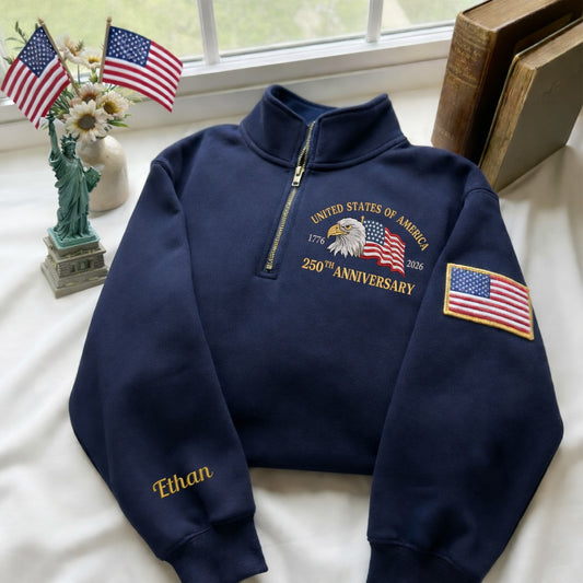 Embroidered USA 250th Anniversary Quarter-Zip Sweatshirt