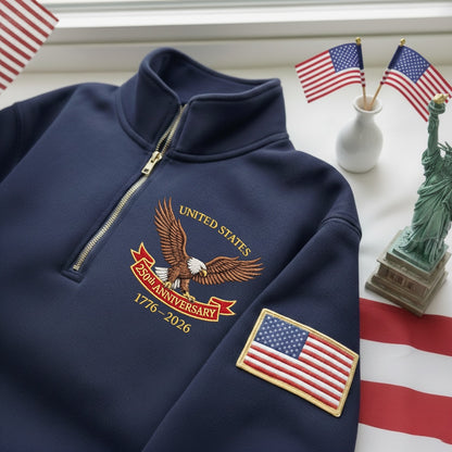 Sudadera con cremallera de un cuarto bordada del 250.º aniversario del Día de la Independencia de EE. UU.