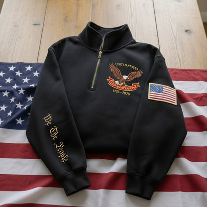 Sudadera con cremallera de un cuarto bordada del 250.º aniversario del Día de la Independencia de EE. UU.