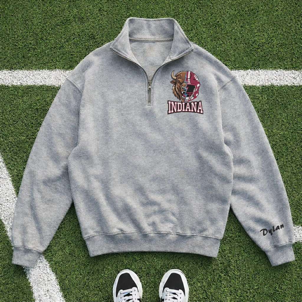 Embroidered Indiana Hoosiers Mascot And Helmet Quarter-Zip Sweatshirt