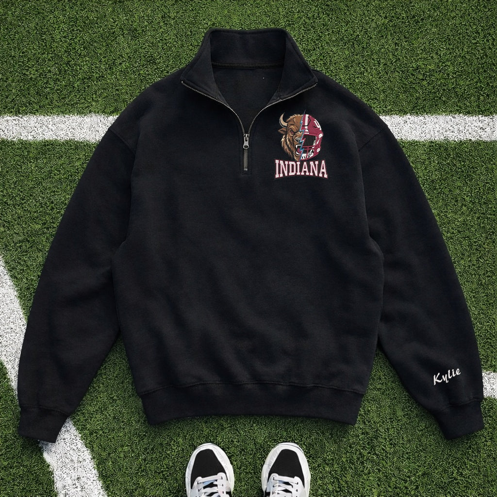Embroidered Indiana Hoosiers Mascot And Helmet Quarter-Zip Sweatshirt
