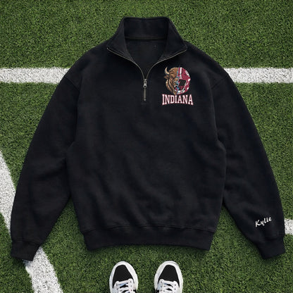 Embroidered Indiana Hoosiers Mascot And Helmet Quarter-Zip Sweatshirt