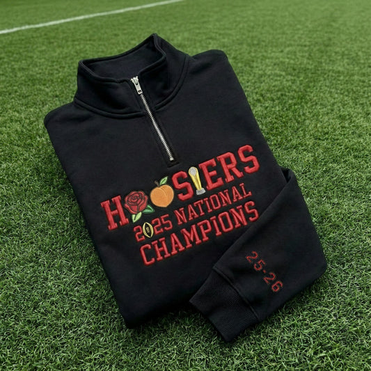 Embroidered Hoosiers Champs Sweatshirt: Rose & Peach Bowl 2025 Quarter-Zip Sweatshirt