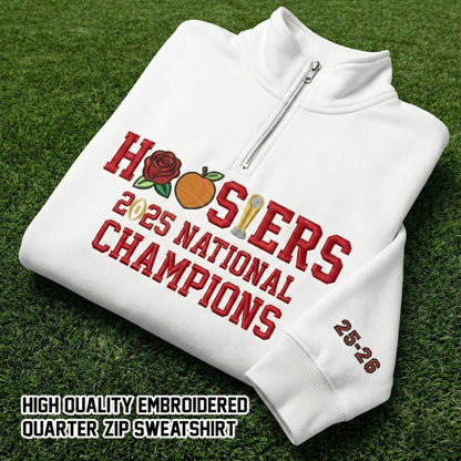 Embroidered Hoosiers Champs Sweatshirt: Rose & Peach Bowl 2025 Quarter-Zip Sweatshirt