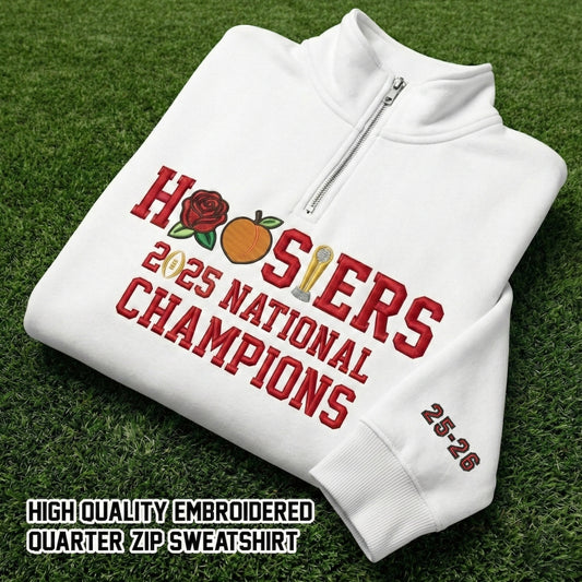 Embroidered Hoosiers Champs Sweatshirt: Rose & Peach Bowl 2025 Quarter-Zip Sweatshirt