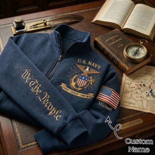 Embroidered U.S Navy 250th Anniversary Independence Day Quarter-Zip Sweatshirt