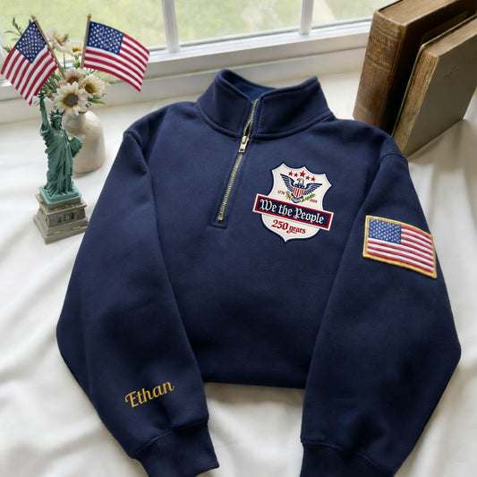 Embroidered USA 250th Anniversary We The People Quarter-Zip Sweatshirt