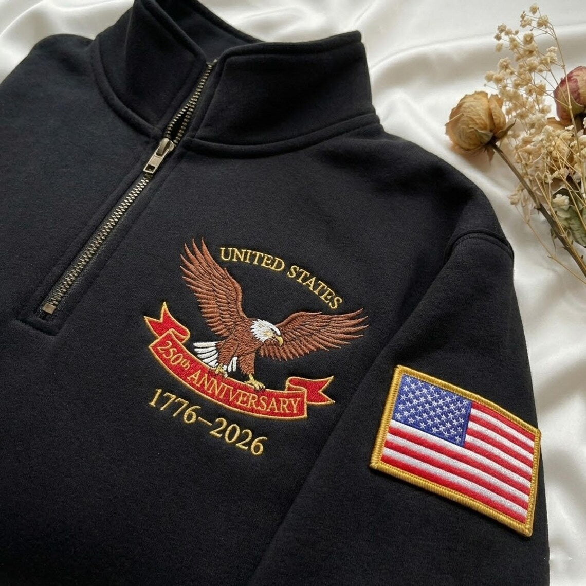 Embroidered USA 250th Anniversary Quarter-Zip Sweatshirt