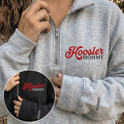Sudadera bordada "Hoosiers Mommy Daddy Champs": Sudadera con cremallera de cuarto Rose & Peach Bowl 25/26
