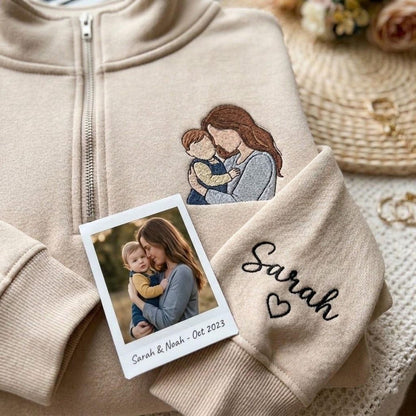 Sudadera con cremallera de un cuarto, foto personalizada del Día de la Madre con el nombre del niño en la manga