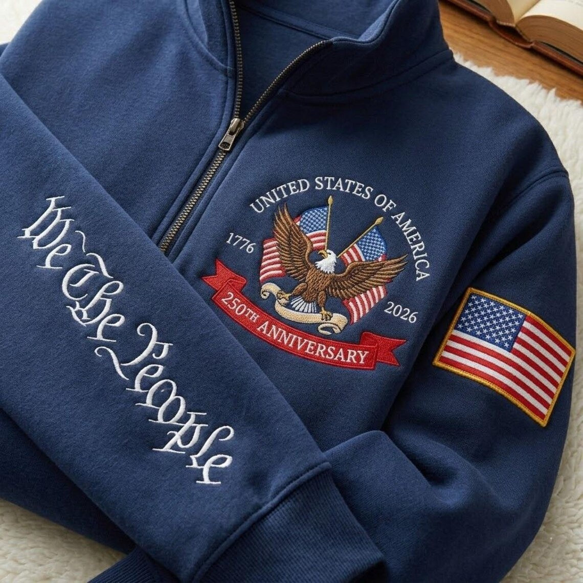 Embroidered The US 250th Anniversary Independence Day Quarter-Zip Sweatshirt
