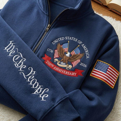 Embroidered The US 250th Anniversary Independence Day Quarter-Zip Sweatshirt