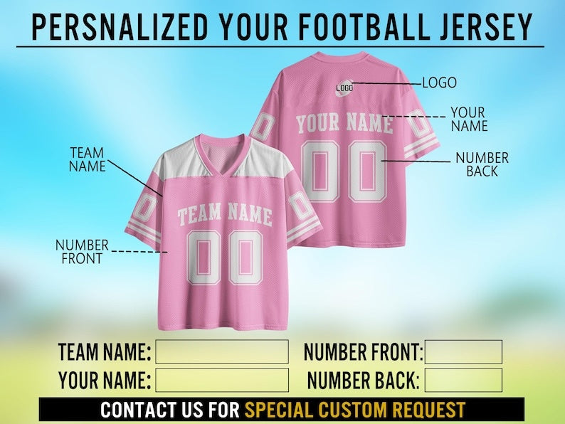 Custom Number and Name Mesh Jersey, Game Day Uniforms, Personalized Football Team Tshirt for Party Streetwear Wedding Game Gift