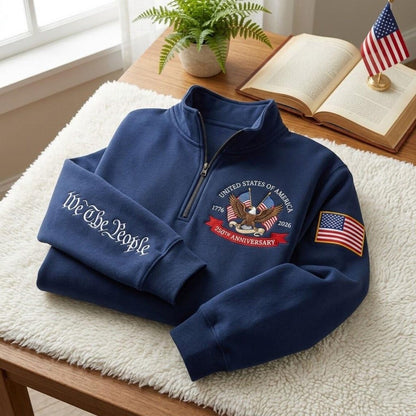 Embroidered The US 250th Anniversary Independence Day Quarter-Zip Sweatshirt