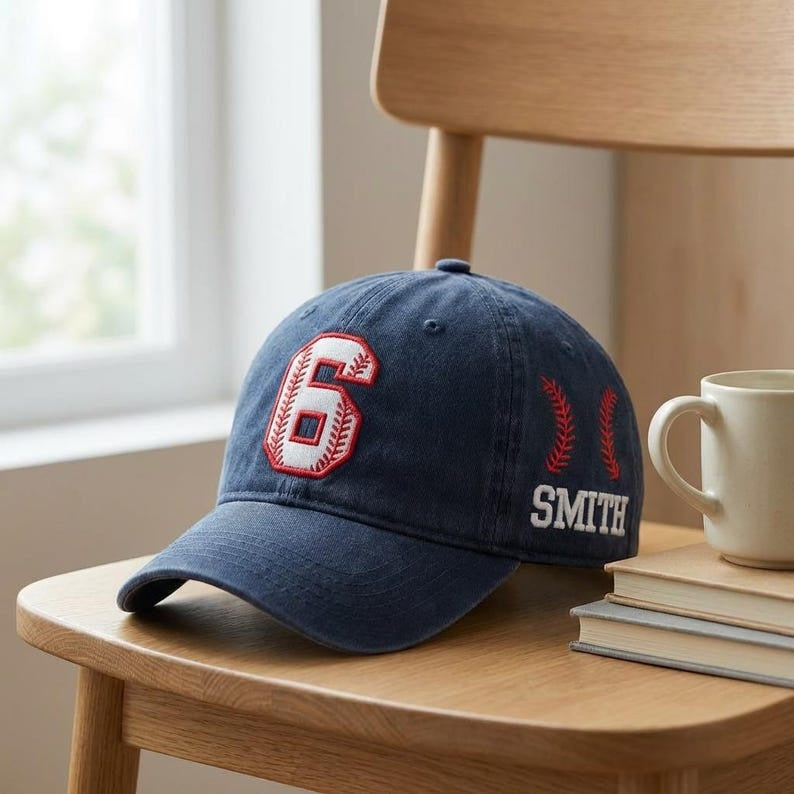 Custom Number Embroidered Baseball Hat, Personalized Name Sports Cap, Vintage Washed Dad Hat, Player Number Gift, Game Day Cap