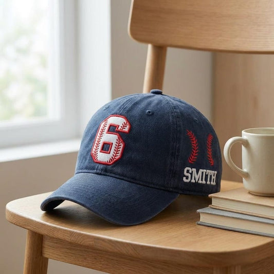 Custom Number Embroidered Baseball Hat, Personalized Name Sports Cap, Vintage Washed Dad Hat, Player Number Gift, Game Day Cap