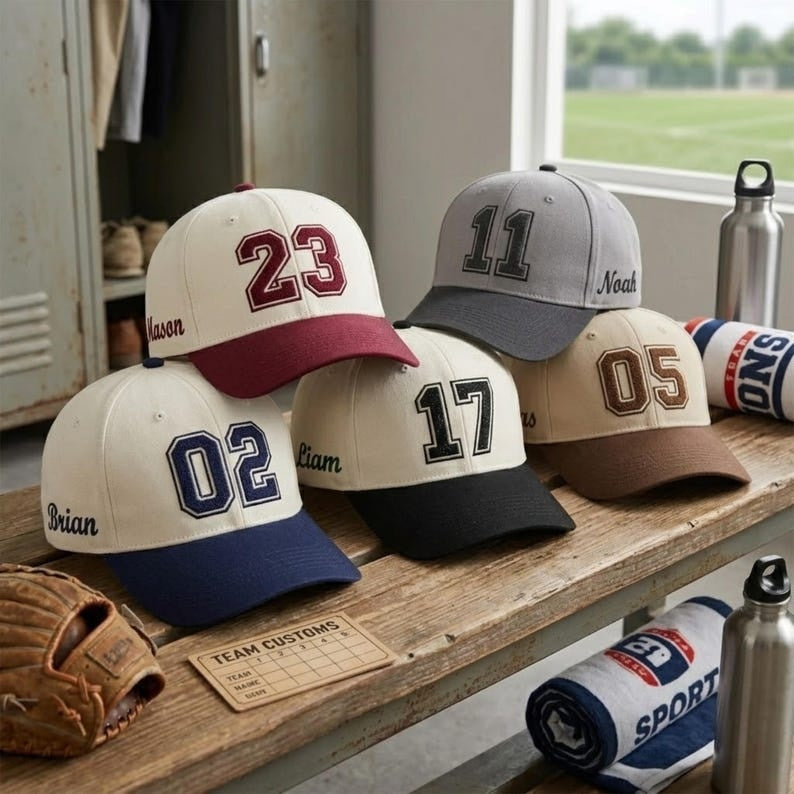 Custom Number Embroidered Hat, Varsity Number Embroidery Cap, Personalized Name Baseball Cap, Team Sports Dad Hat, Baseball Mom Gift