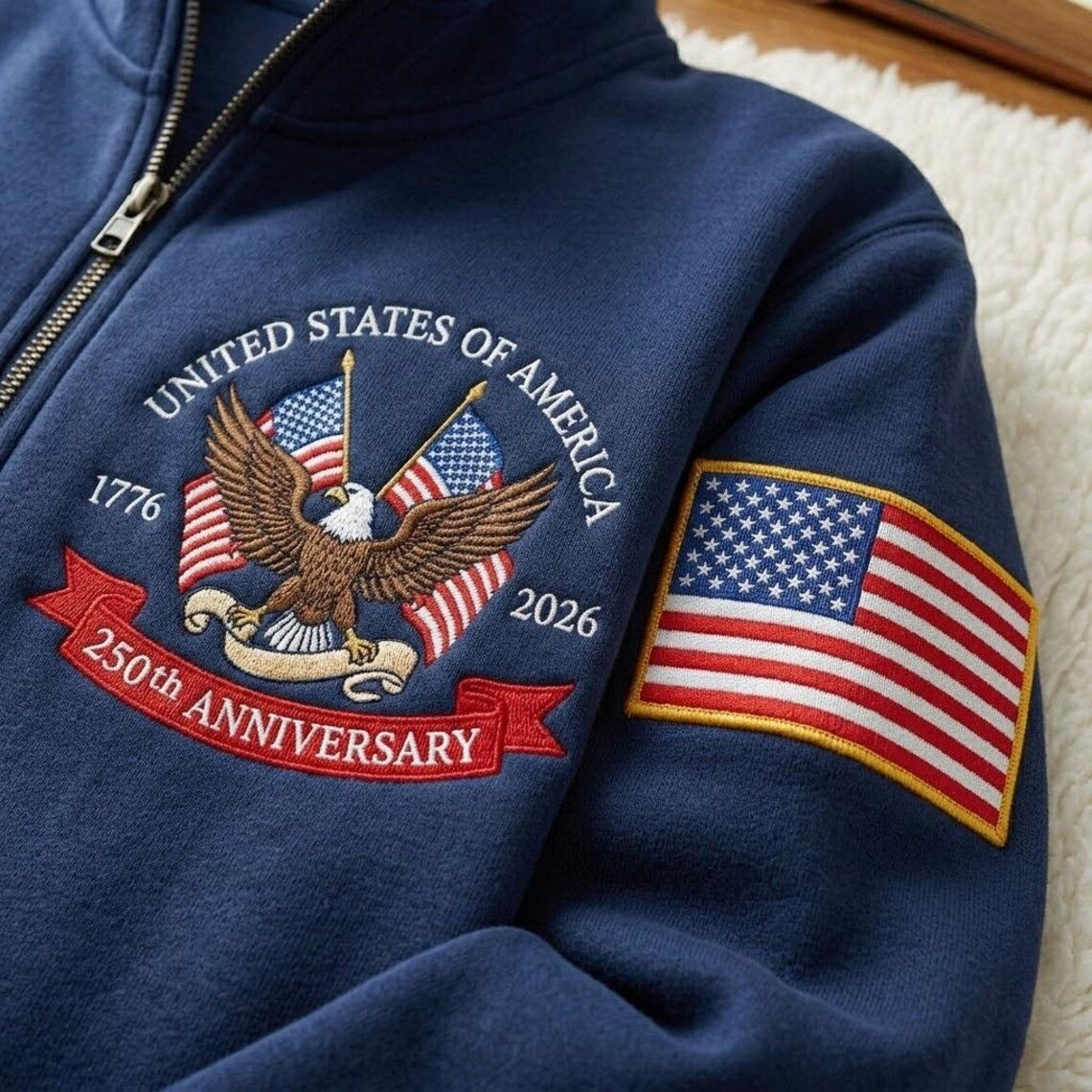 Embroidered The US 250th Anniversary Independence Day Quarter-Zip Sweatshirt