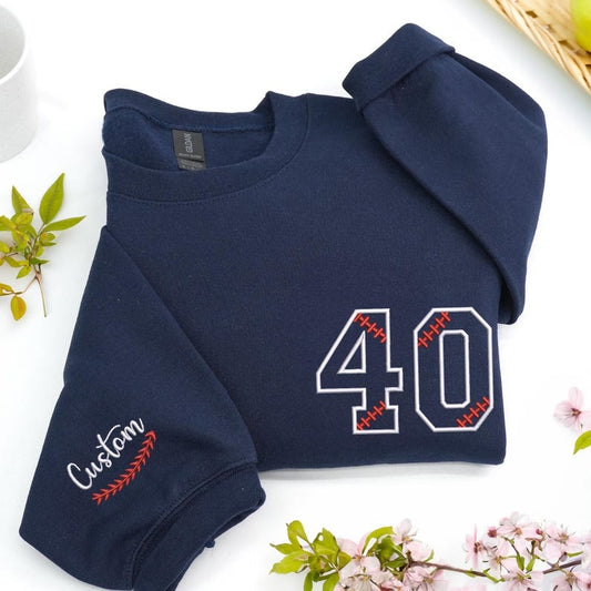 Custom Embroidered Baseball Number Sweatshirt: Baseball Mom Crewneck , Personalized Game Day Collge Gifts