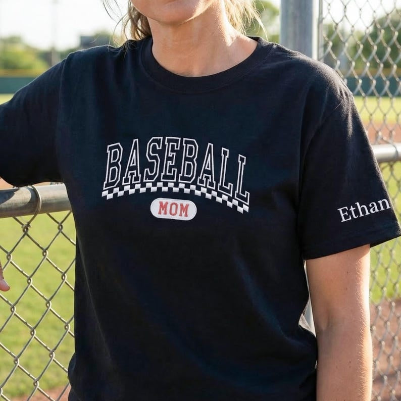 Sport Mom Gift, Personalized Baseball Mom Shirt With Kids Names, Embroidered Mama Shirt, Cheer Team Mom Gifts
