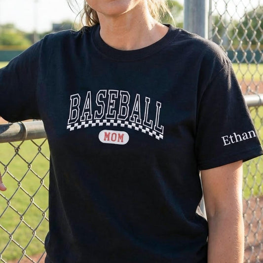 Sport Mom Gift, Personalized Baseball Mom Shirt With Kids Names, Embroidered Mama Shirt, Cheer Team Mom Gifts
