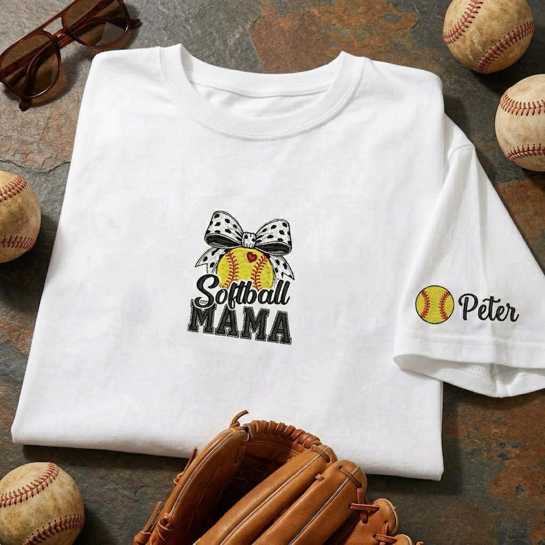 Personalized Embroidered Softball/Baseball Nana, Mama, Grandma Shirt With Kids Names, Birthday Gift For Mom, Nana Tee, Mother's Day Gift