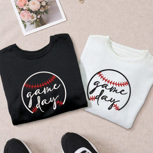 Custom Baseball Game Day Sweatshirt, Embroidered Baseball Mom Crewneck, Personalized Name Number Sleeve Gift, Sport Fan Apparel