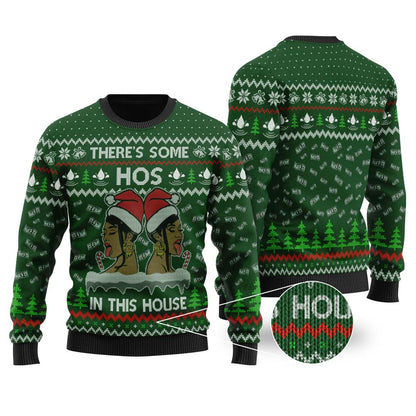 There's Some Hos In This House Christmas Sweater Forest Green - Funny Ugly Christmas Sweater