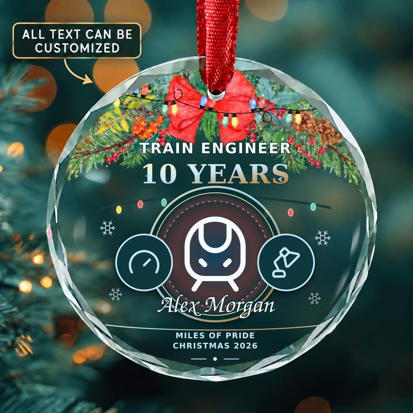 Train Engineer Personalized Glass Ornament | 5To9Vibe