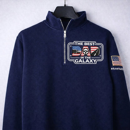 Truck The Best Dad In The GalaxyDriver America 250 Anniversary Embroidered Logo Premium Quarter Zip Sweatshirt, Inspired Quarter Zip Sweater