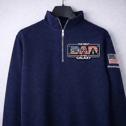 Trucking The Best Dad In The Galaxy America 250 Anniversary Embroidered Logo Premium Quarter Zip Sweatshirt, Inspired Quarter Zip Sweater
