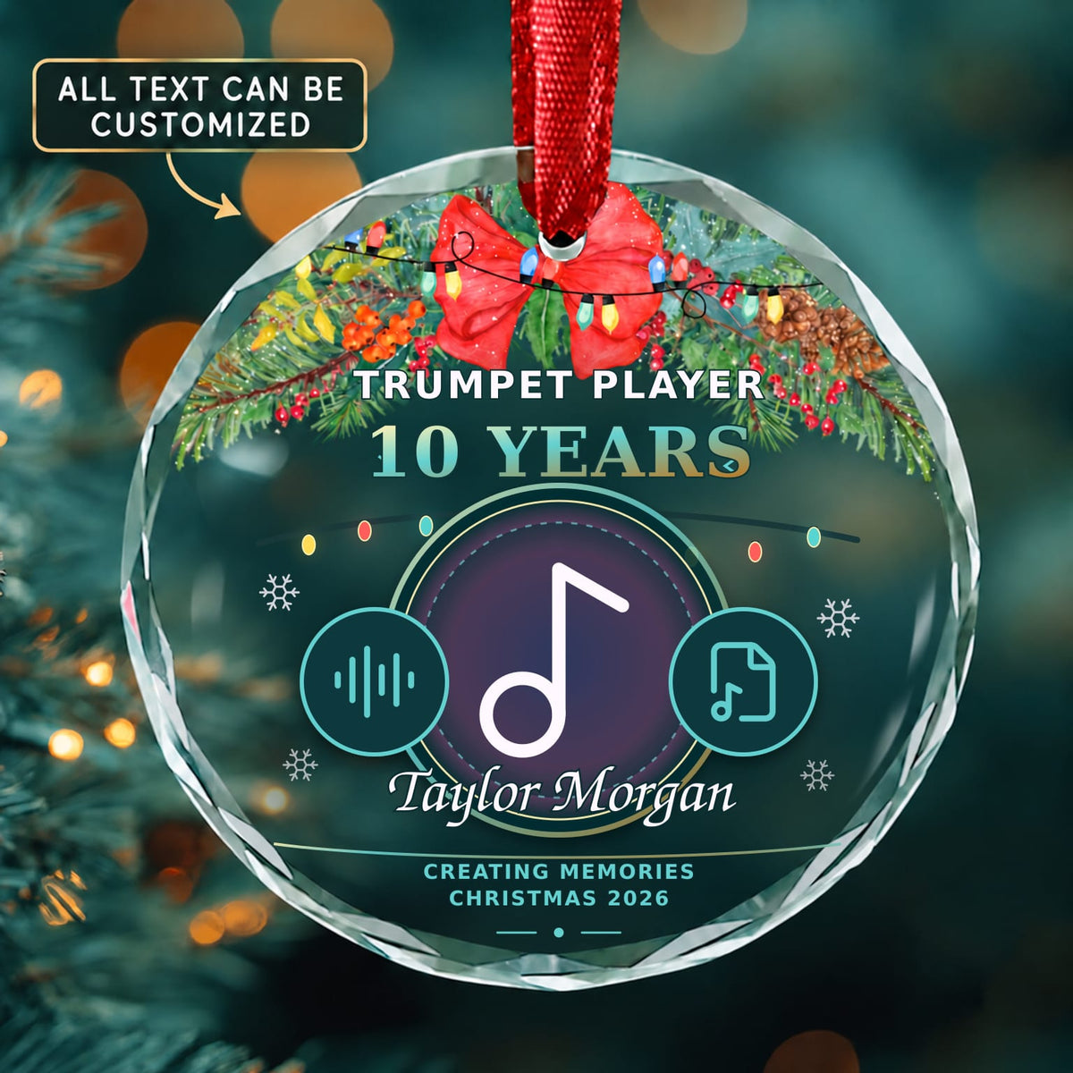 Trumpet Player Personalized Glass Ornament | 5To9Vibe