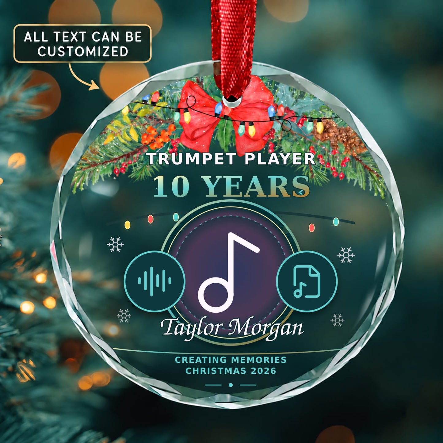 Trumpet Player Personalized Glass Ornament | 5To9Vibe