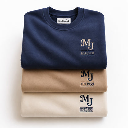 1953 Custom Monogram Embroidered with Name and Year For Birthday, Anniversary, Mother Dad Gift, Couple Gift, Husband Wife Gift, Family Gift Unisex Sweatshirt, Quarter Zip Sweatshirt, Hoodies, T-shirts