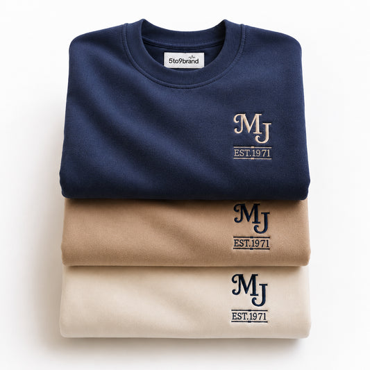 1971 Custom Monogram Embroidered with Name and Year For Birthday, Anniversary, Mother Dad Gift, Couple Gift, Husband Wife Gift, Family Gift Unisex T-shirts, Unisex Sweatshirt, Quarter Zip Sweatshirt, Hoodies-T-shirts-5TO9VIBE