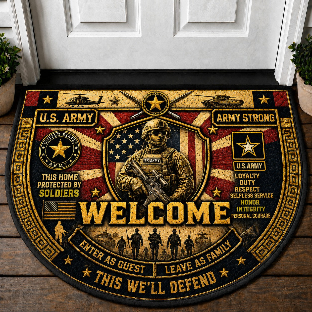 US Military Pride Quilted Print Premium Welcome Mat – Personalized Doormat