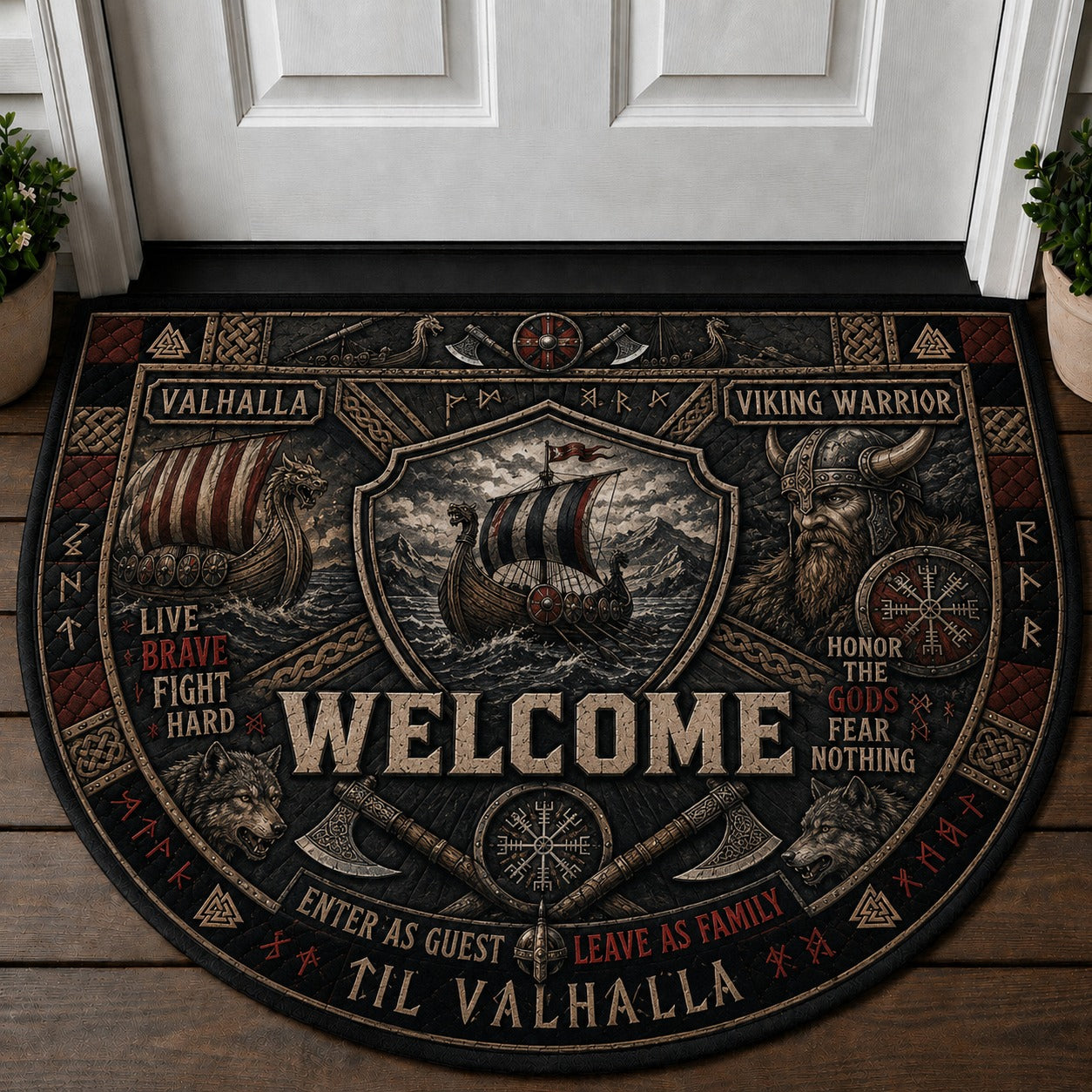 Legendary Warriors Viking Quilted Print Premium Welcome Mat – Personalized Doormat