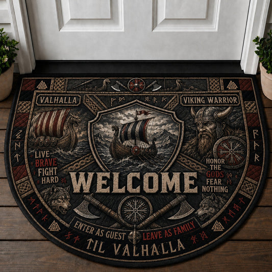Viking Warrior Welcome Mat – "Til Valhalla" Norse Mythology Outdoor Doormat - 5to9vibe