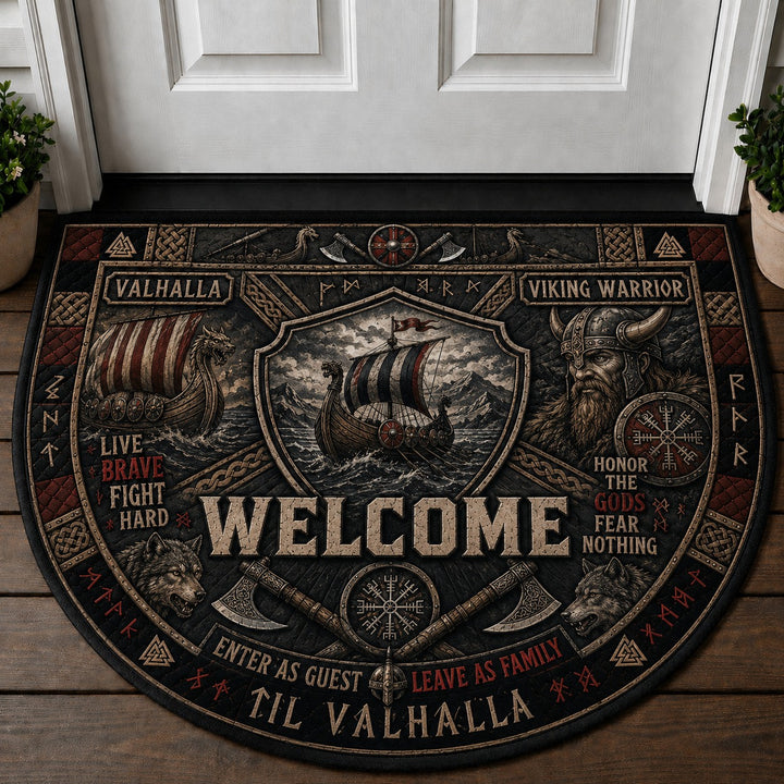 Viking Warrior Legendary Warriors Viking Quilted Print Premium Welcome Mat – Personalized Doormat