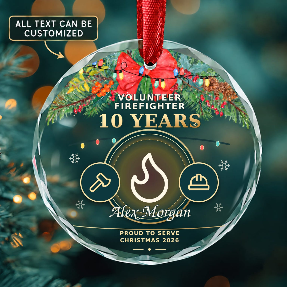Volunteer Firefighter Personalized Glass Ornament | 5To9Vibe