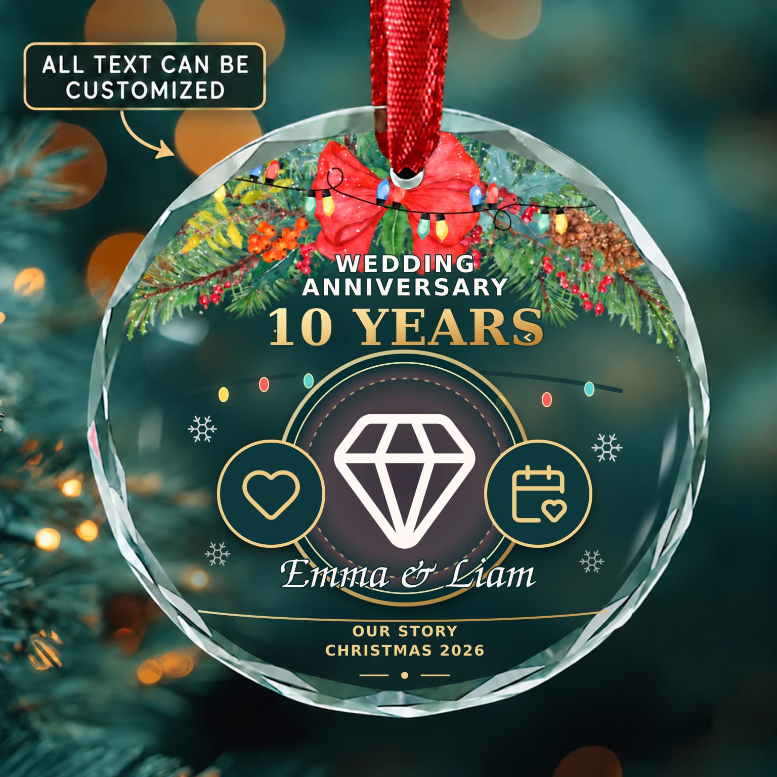 Wedding Anniversary Personalized Glass Ornament | 5To9Vibe