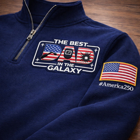 Welding The Best Dad In The Galaxy America 250 Anniversary Embroidered Logo Premium Quarter Zip Sweatshirt, Inspired Quarter Zip Sweater