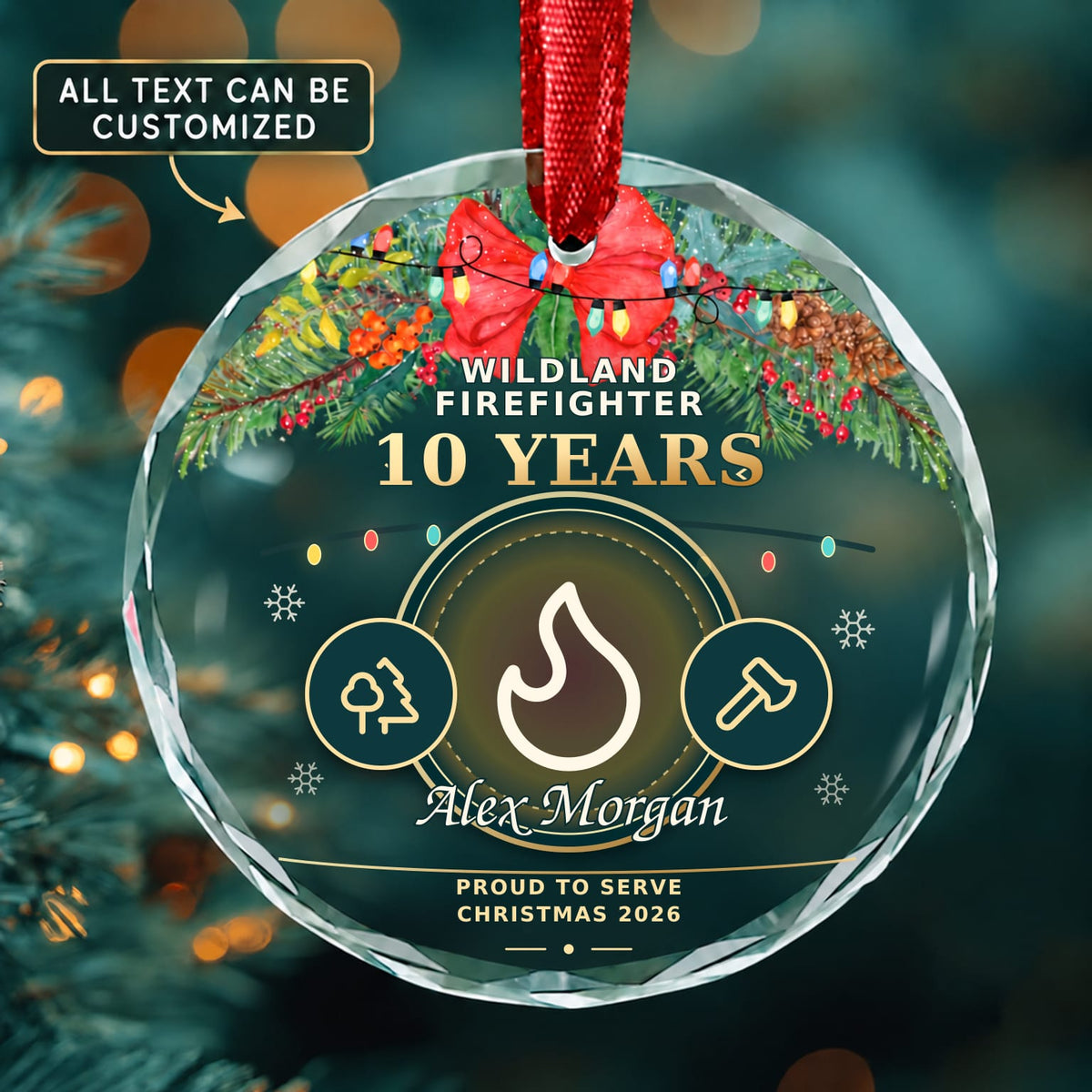 Wildland Firefighter Personalized Glass Ornament | 5To9Vibe