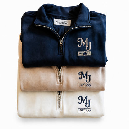 1955 Custom Monogram Embroidered with Name and Year For Birthday, Anniversary, Mother Dad Gift, Couple Gift, Husband Wife Gift, Family Gift Quarter Zip Sweatshirt, Unisex Sweatshirt, Hoodies, T-shirts